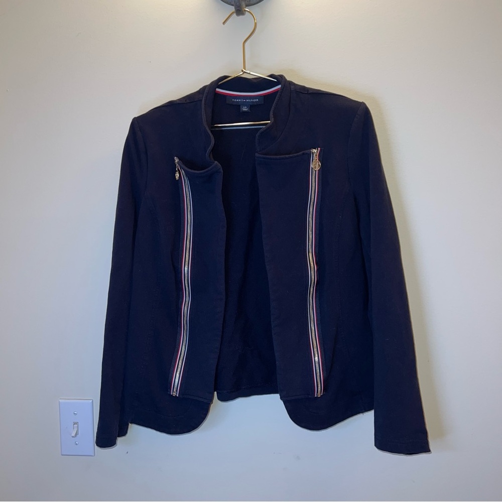 Tommy Hilfiger Navy Zip Front Jacket Gold Logo‎ Details Size L